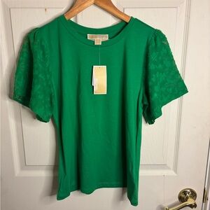 Michael Kors Vibrant Green Lace Sleeve Tee